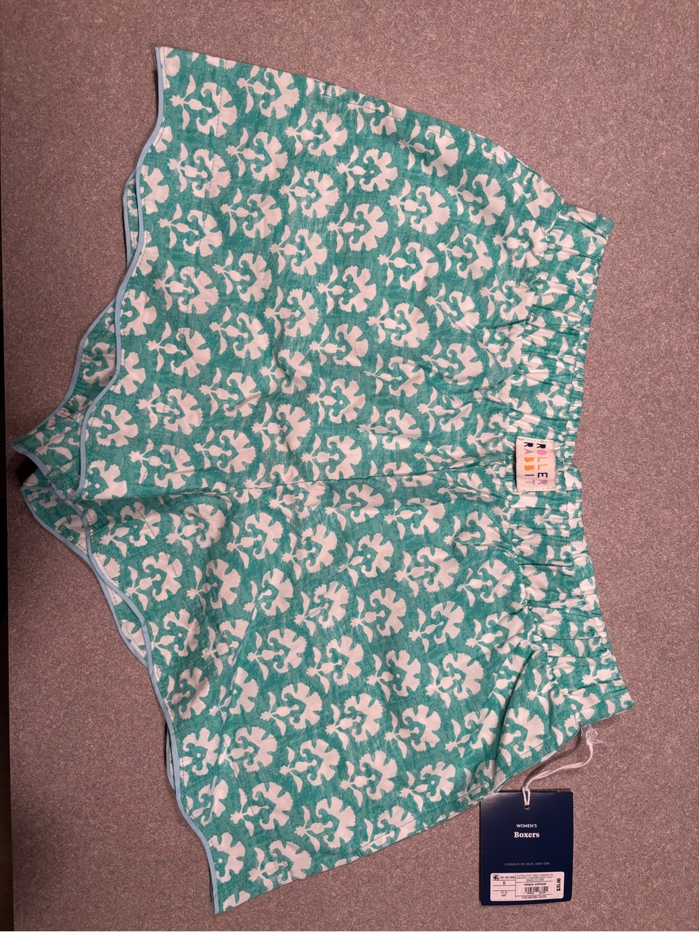 Roller Rabbit Teal and White Floral Athletic Shorts